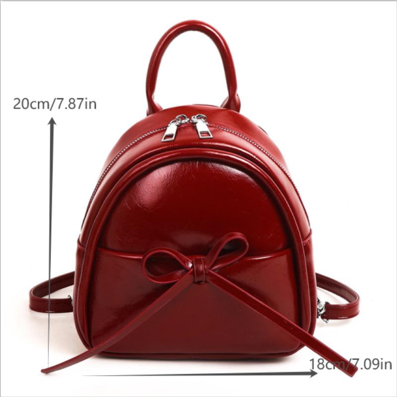 Cute Bow Solid Zipper Pu Backpack Women'S Simple Waterproof Bag Large Capacity Travel Backpack Girly Student School Bags