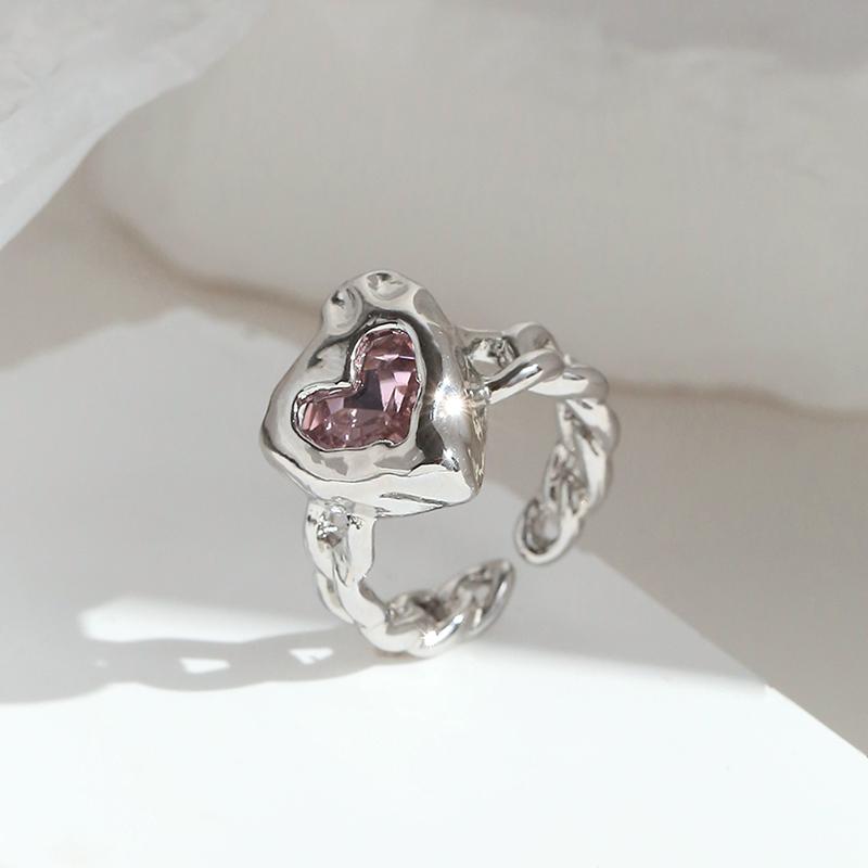 Набор колец с кристаллами в форме сердца в стиле Y2k для женщин и девушек, винтажные кольца неправильной формы из цинкового сплава, модные K-pop кольца с цирконом, подарки с цирконом для вечеринок