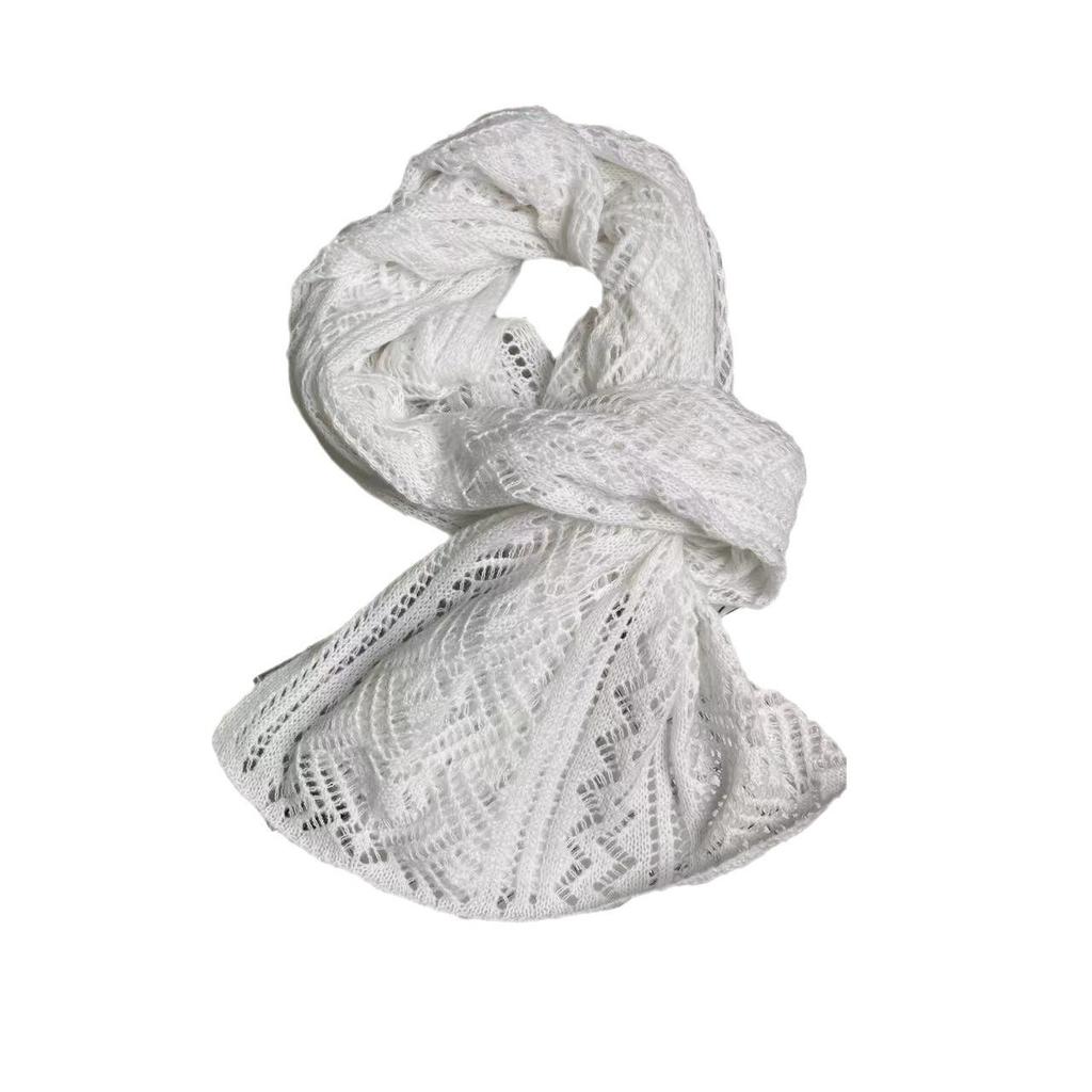 New Hollow Solid Color Knitted Scarf for Women Autumn and Winter Hollow Warm Scarf Versatile Retro Scarf
