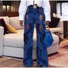 2025 New Area Hollow Out Denim Trousers for Women High Waist Patchwork Pockets Casual Loose Straight Jeans Female Fashion