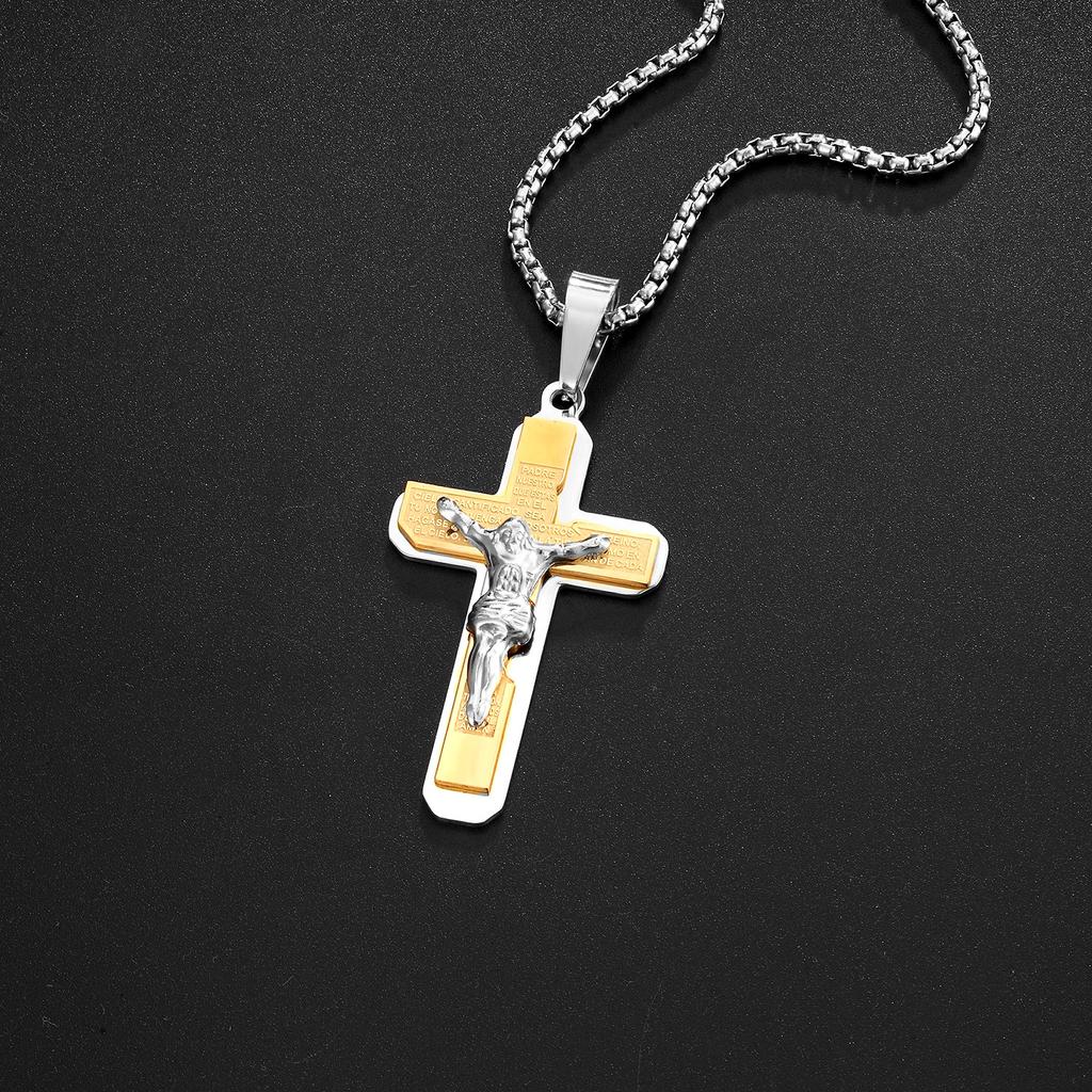 Titanium Steel Cross Necklace Scripture Cross Pendant