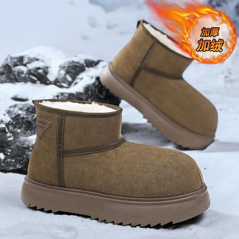 Зимние ботинки с толстой подошвой и большим носком, новые зимние бархатные теплые хлопковые туфли, усиливающие нескользящую повседневную универсальную пару хлопковых коротких ботинок