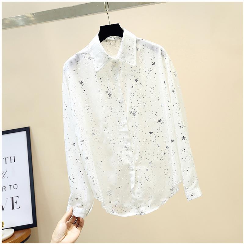 Summer Korean Loose Sparkling Star Chiffon Shirt Women's Top Sun Resistant Long Sleeved Shirt