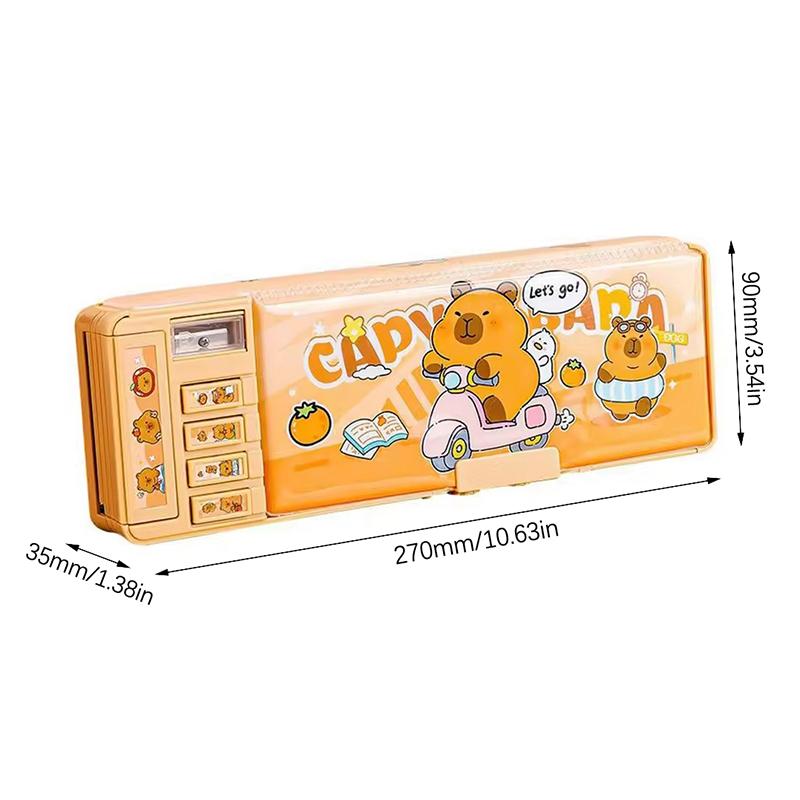 Многофункциональный пенал-капибара большой вместимости с кодовым замком, пенал-органайзер, двухслойный высокотехнологичный пенал, без канцелярии