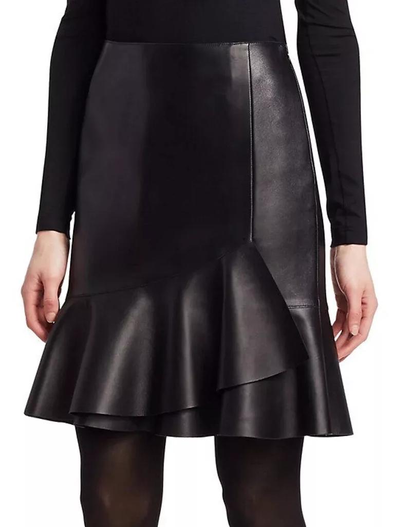 Stylish BLACK Genuine Soft Lambskin Leather Women's Skirt Handmade Party Formal