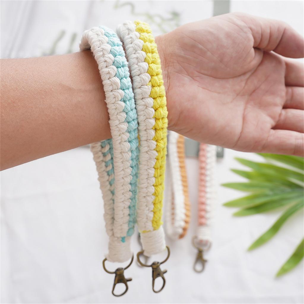 Handmade Cotton Rope Keychain Charm Colorful Braided Wristlet Keyring Soft Woven Key Rings Accessory for Men and Women