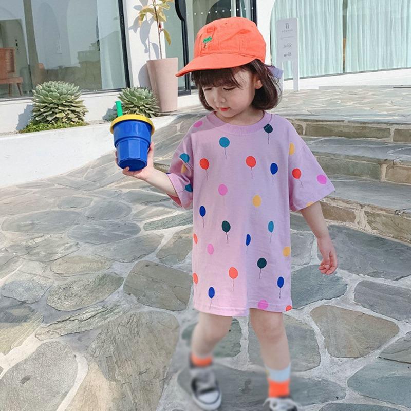 Детское платье-футболка с принтом в горошек Платье-рубашка с короткими рукавами