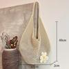 Women'S Braided Bag Korean Style Shoulder Tote Bag Lazy Style Knitted Hollow Flower Beach Bag