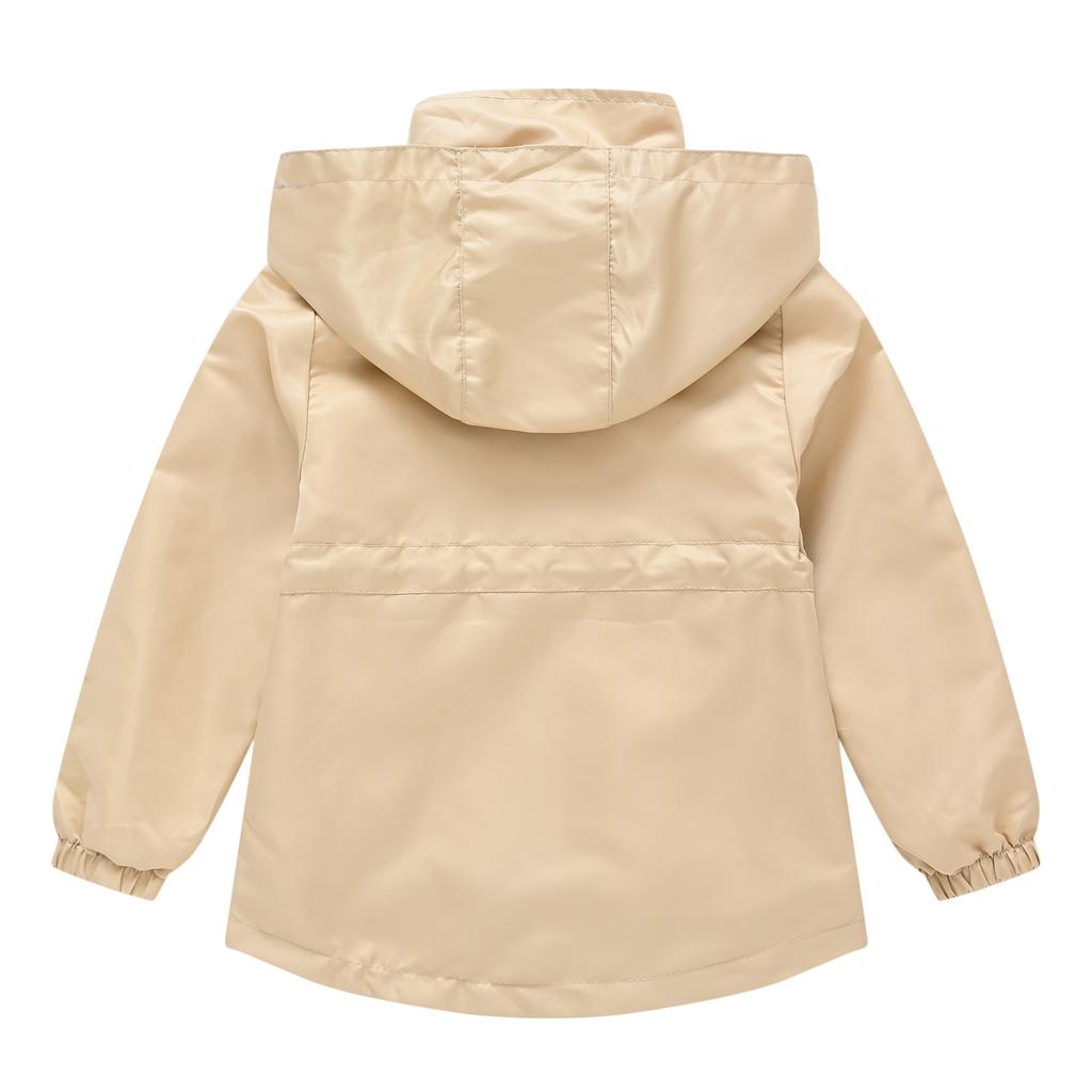 Детские куртки Детская одежда Однотонная ветровка для мальчиков и девочек с поясом Среднего и большого размера Детское осеннее пальто с капюшоном Съемный