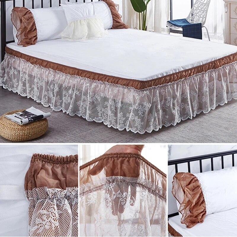 Two Layers Lace Bed Skirt Elastic Wrap Around Bed Cover Without Surface Bed Skirt Couvre Lit Twin/Full/Queen/King Size Bed Decor
