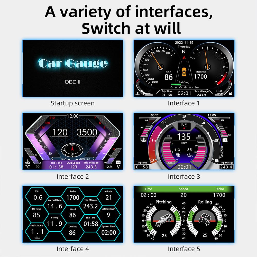 Для всех автомобилей Цифровой одометр Автомобильный HUD-дисплей Смарт F12 Автоматический дисплей Аварийная сигнализация OBD2+GPS Автомобильный монитор HUD Head Up Display 12В