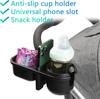 3-in-1 Stroller Cup Holder with Snack Tray and Phone Holder, Non-Slip Universal Cup and Phone Holder for Stroller, Bike, Wheelchair, Walker, Scooter