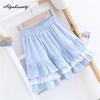 Japanese Preppy Style Spring Summer Women Mini Skirt High Waist Blue Cotton Ball Gown Skirt Embroidery Lace Ruffles Short Skirts