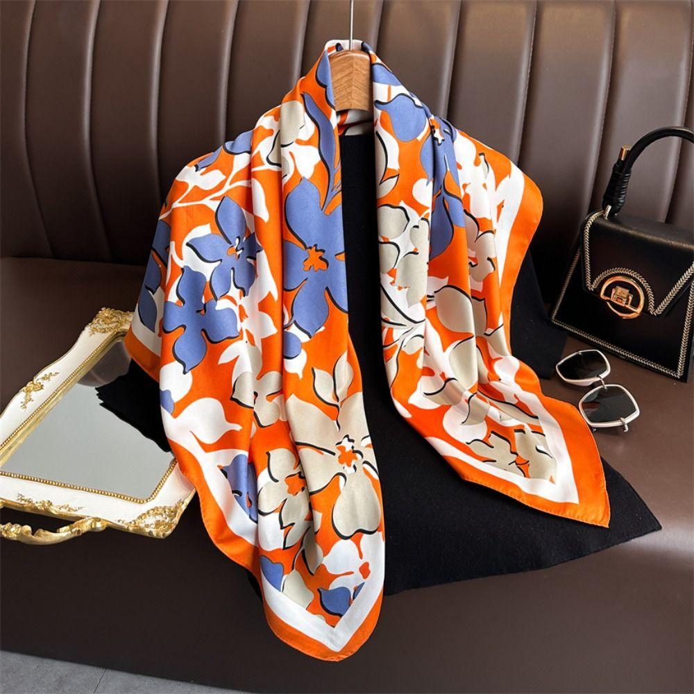 New Design Floral Silk Scarf Luxury Women Shawl 90CM Women's Scarf Bandana