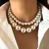 Luxury Elegant Imitation Pearl Necklace Double Layered Beaded Clavicle Chain  Wedding Jewelry