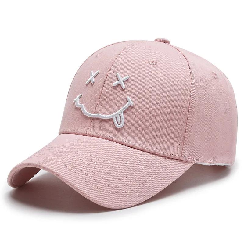 Женские бейсболки с вышивкой смайлика Kpop Черные Хлопковые Регулируемые Snapback Смешные Хип-хоп Кепки Осенние Солнце Папины Кепки для Ма Практичное Использование