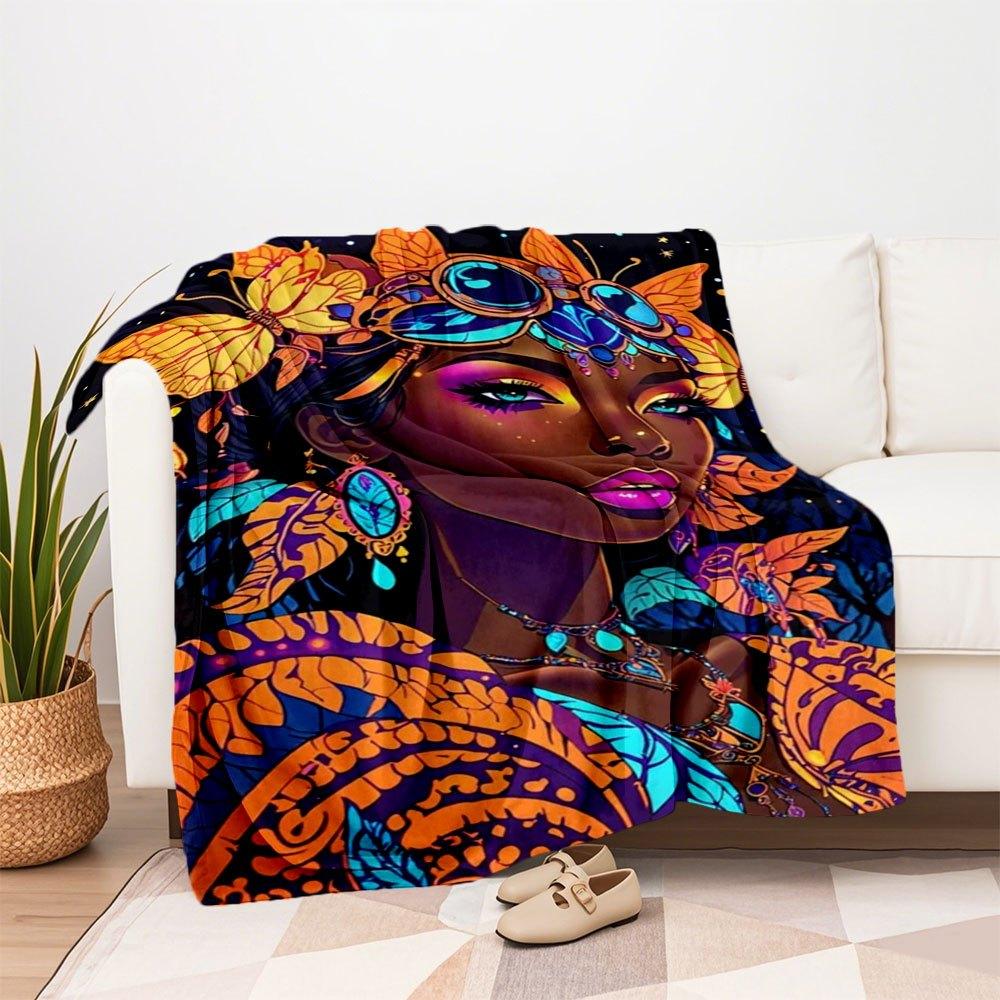 "Enchanted Butterfly Fantasy Fashion: Vibrant, Colorful Women's Clothing"Blanket Flannel Throw Blanket for Sofa, Bed, Travel, Camping, Offic