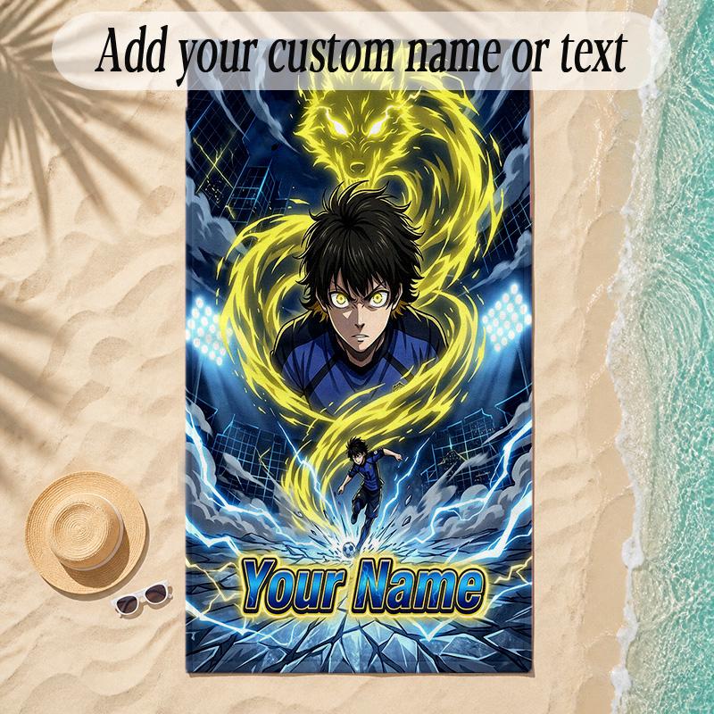 Beach TowelBlue Lock Custom Name Text Personalized Soft Towel for Beach Pool Indoor Home Decor Gift
