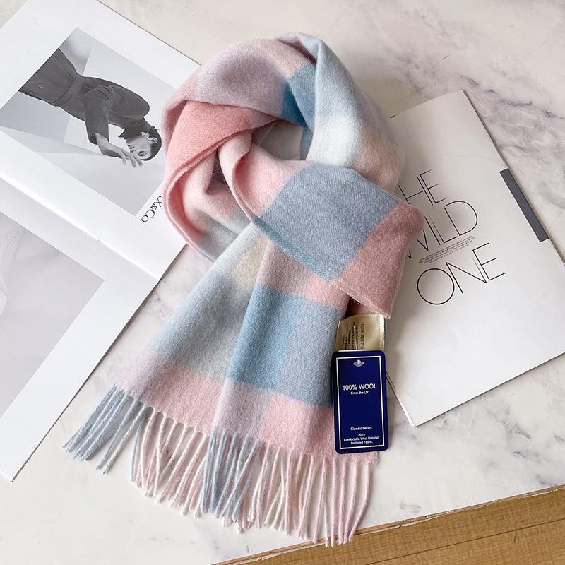 New Pure Wool Plaid Scarf British Men and Women Couples Winter Warm Double-sided Fringed High-end Scarf