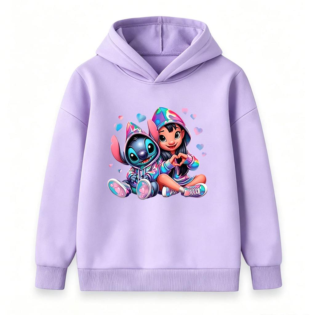 Kids Boys Girls Casual Hoodie, Cute Holographic Character Print Pullover Sweatshirt with Heart Pattern, Soft Warm Long Sleeve Top for Toddlers Daily