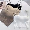Ice Silk Sling Vest with Chest Pad Adjustable Straps Beautiful Back Camisole Top Elastic Fabric Bottoming Tops