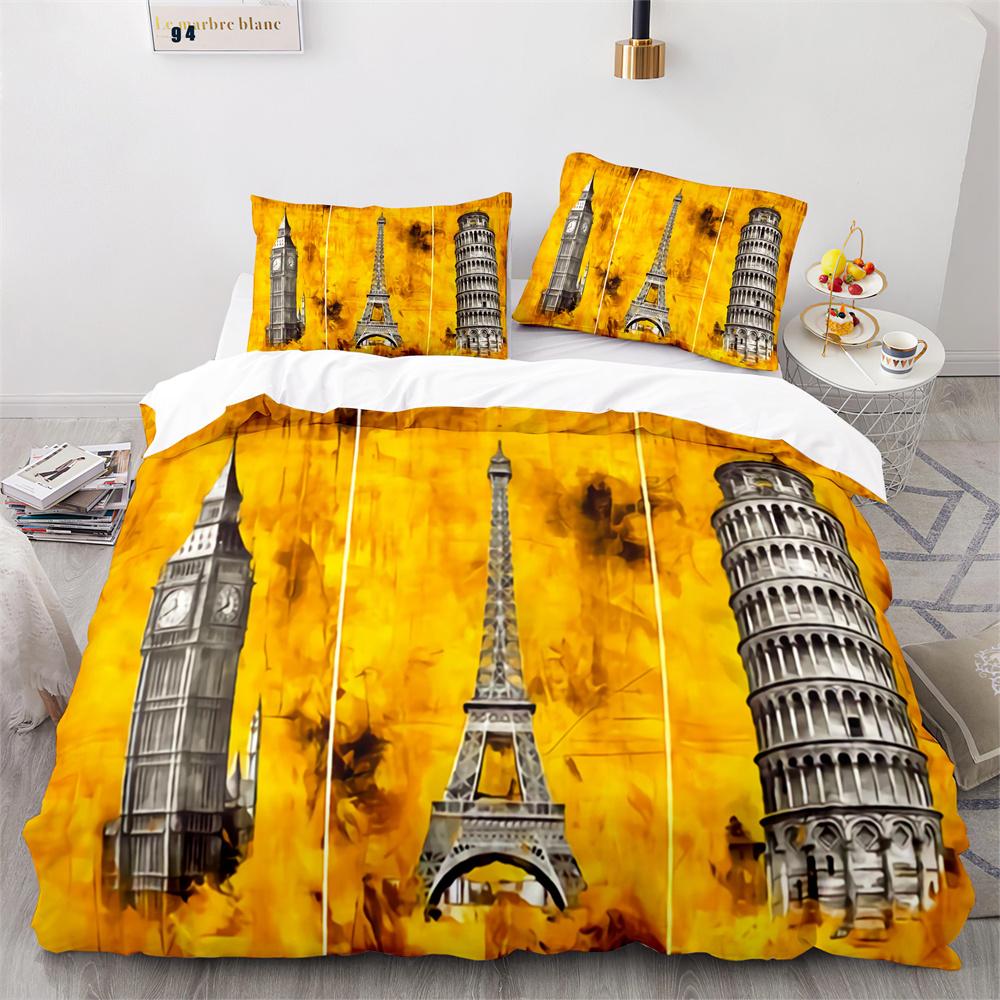 Paris Eiffel Tower Themed Duvet Cover Set City Landscape Sky Cloud Comforter Cover Home Decor Romantic Bedspread Cover King Size