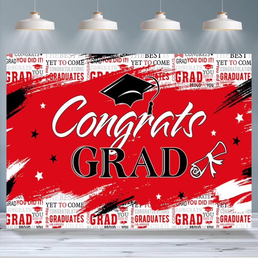 Prominent Red Black and White Graduation Season Themed Banner Backdrop Graduation Party Home Decoration Photography Backdrop