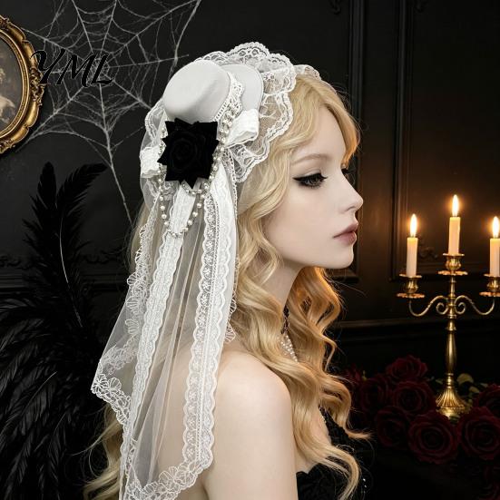 Vintage Headdress Gothic Halloween with Rose And Chain Decoration, Mini Bowler Hat, Cosplay Party Accessory Retro Small Top Hat Hair Clip for