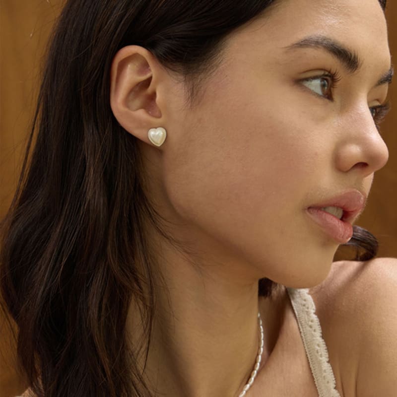 eenie beenie volume pearl heart silver earrings ENJ24EW007