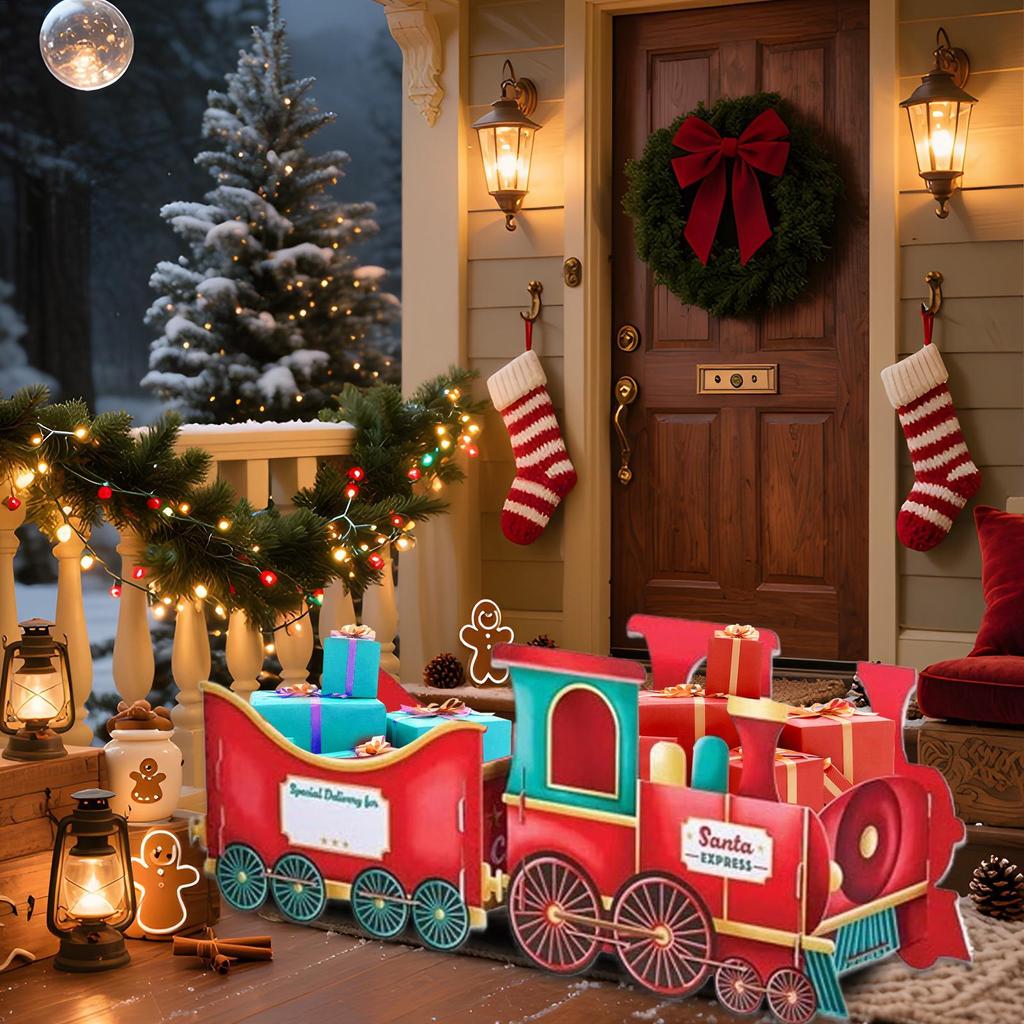 Gingerbread Christmas Train Box Holiday Decor for Mantel, Desk, Home & Party Festive Decorative Storage for Office, Living room
