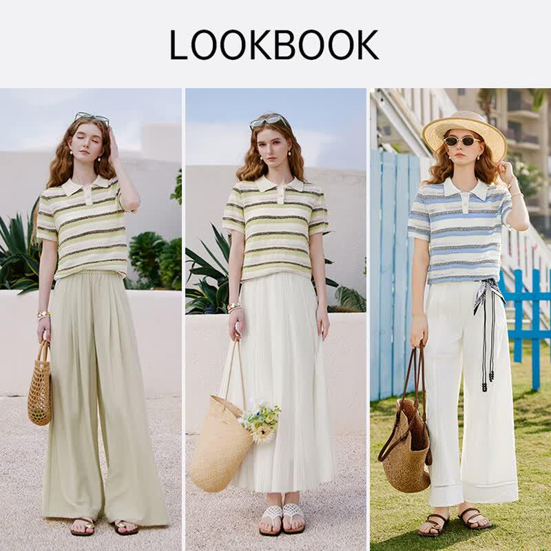 Women's Striped Polo Knit Top