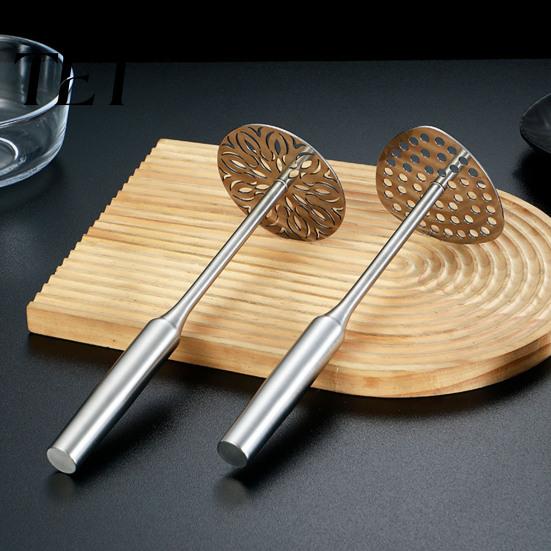 Premium Kitchenware for Cooking Stainless Steel Potato Masher, Wooden Handle Food Press Baby Sweet Puree Tool Puree, Manual Crusher, Kitchen