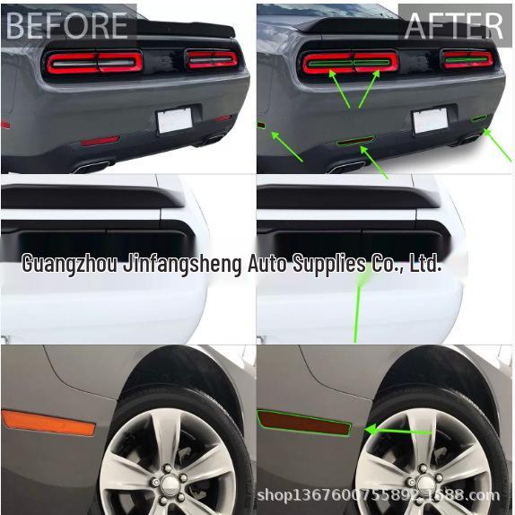 Комплект светоотражающей пленки для Dodge Challenger 2015-2022: Задний фонарь, Боковой шильдик, Накладки на зеркала