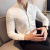 Elegant Print Shirts For Men High Quality Korean Luxury Clothing Fashion Slim Fit Casual Men's Social Shirt Dress V Neck Tuxedo