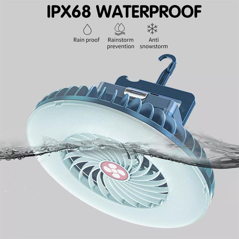 Портативный уличный вентилятор для кемпинга со светодиодным фонарем, 3-скоростной тихий USB-аккумуляторный мини-вентилятор с подвешиванием