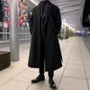 Men Long Woolen Coat Lapel Long Sleeve Solid Color Windbreaker Pockets Two-Button Placket Solid Color Mid-length Outwear