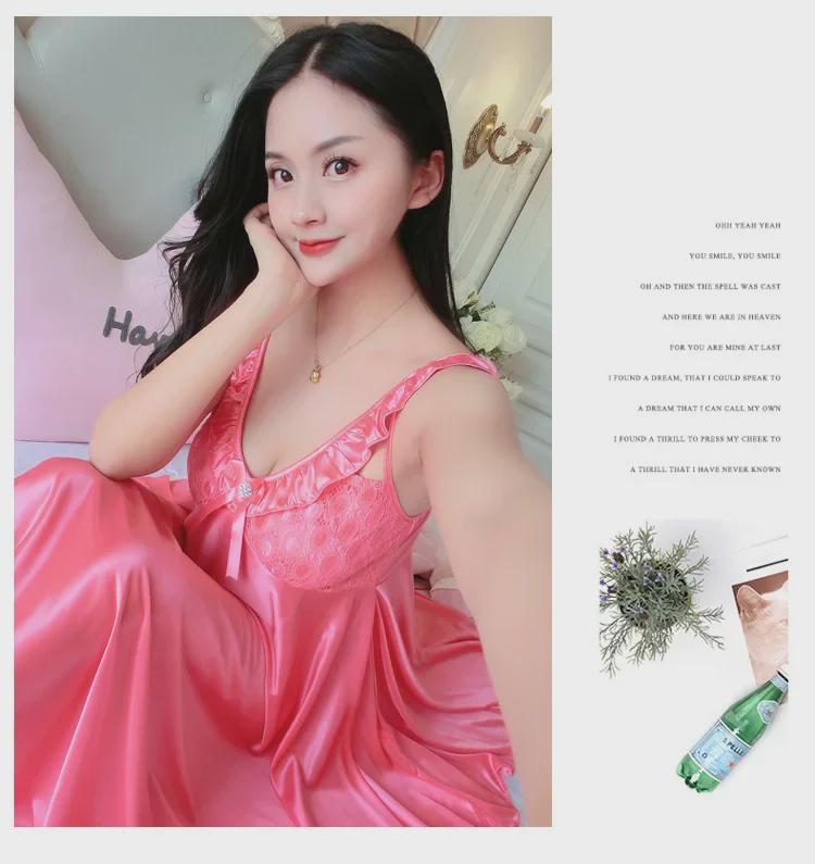 Женская ночная рубашка Ice Silk с V-образным вырезом - сексуальная летняя пижама