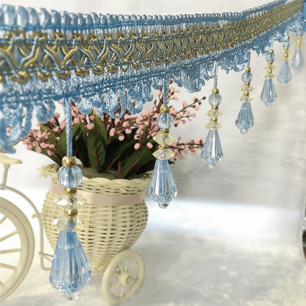 12M Woven Texture Tassel Lace Trim Crystal Hanging Beads Chain Tassel Ribbon Curtain Decor