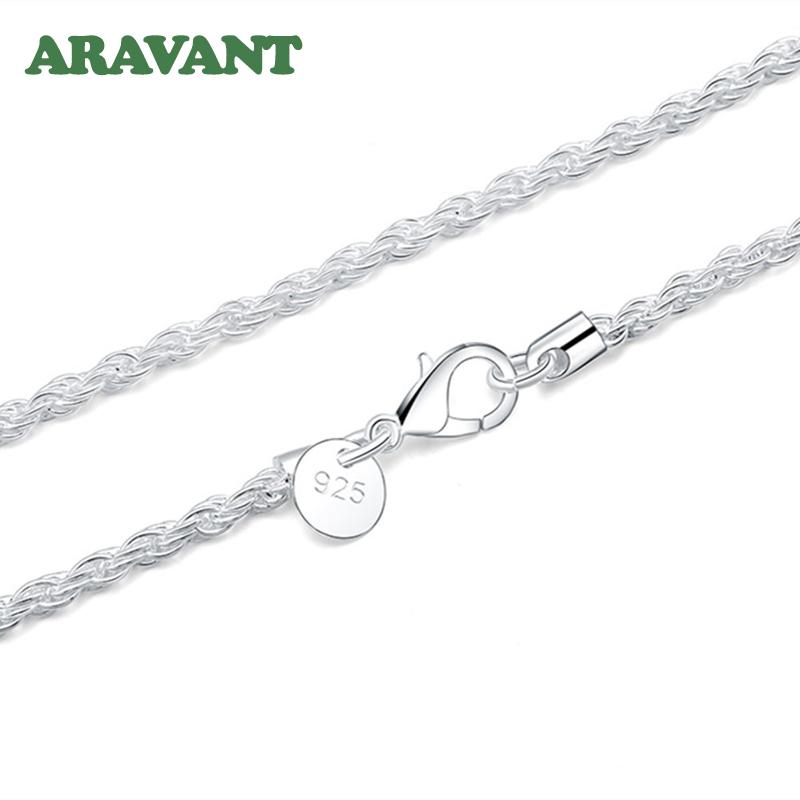 3mm 4mm Twist Rope Chains Lobster Clasp Collares Necklaces Women 925 Silver Statement Chain Necklace for Men