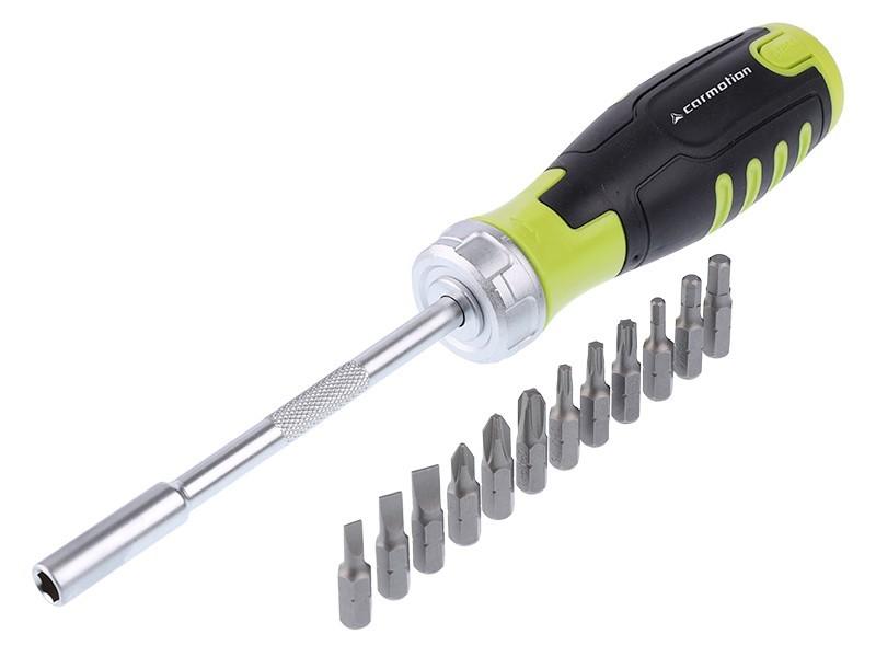 Ratchet Screwdriver with 12 Bits, Storage In the Handle