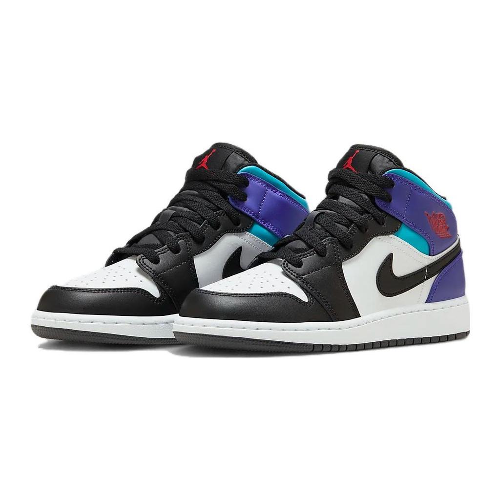 Air Jordan 1 Mid GS Aqua Kids Sneakers White Court-Purple Tropical-Twist DQ8423-154