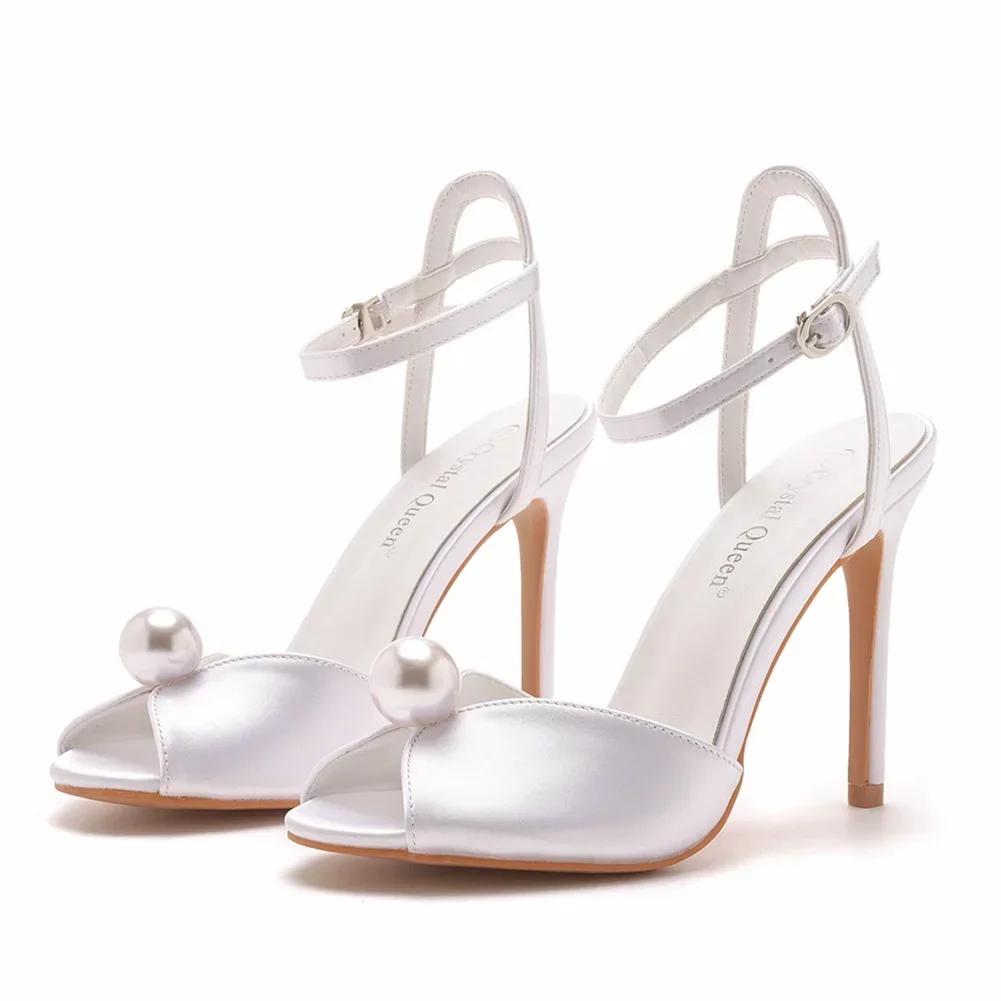 Летняя обувь для женщин, босоножки из шелка, 10,5 см, тонкий каблук, пряжка, ремешок, шнурок, бисер, платье, офисные туфли, женские туфли-лодочки, шампанское