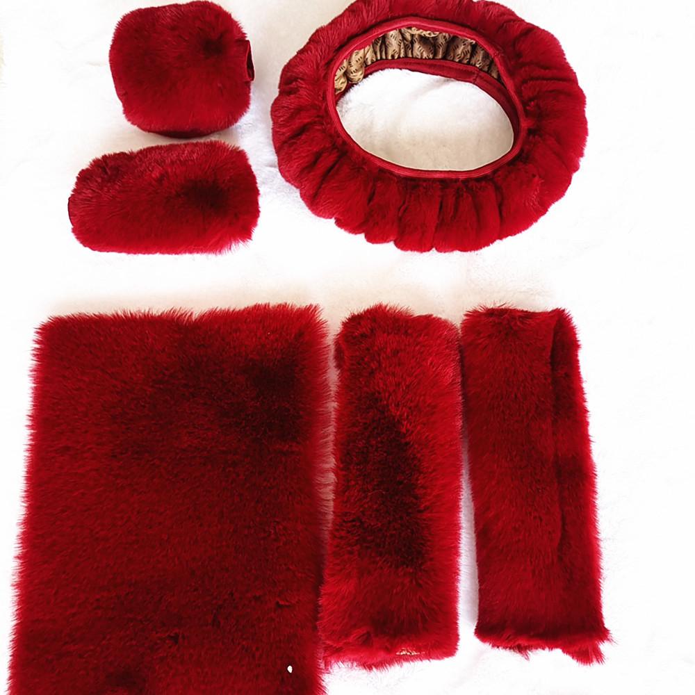 6 шт./Набор Плюшевая накидка на руль автомобиля Богиня Мех кролика рекс Пушистая накидка на руль