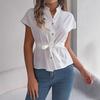 Women's Shirt Short Sleeve Chiffon V-neck Button-down Shirt Temperament Elegant Shirt