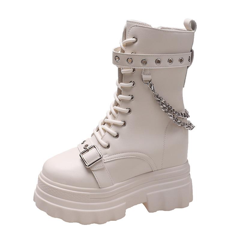 Fashion Comemore Thick Bottom Knight Boots Fashion Chunky High Heeled Women Shoes Wedge Buckle Rivet Platform Motorcycle Ankle Boots