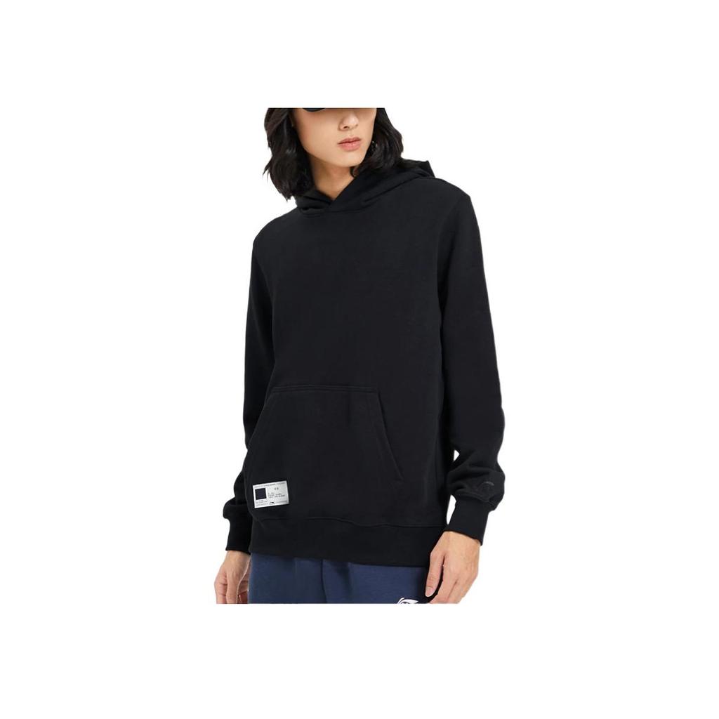 Li-Ning Спортивная серия Trend, однотонный пуловер с логотипом и передним карманом, мужские топы, черный AWDSB15-1