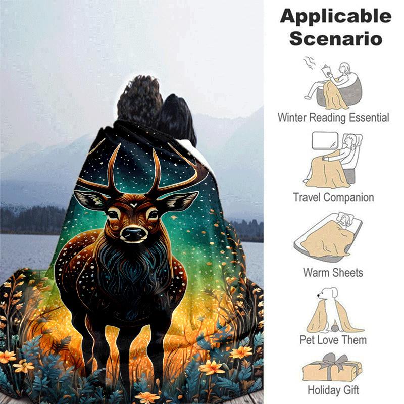 1pc Deer Printing Lightweight Flannel Blanket, Comfortable and Warm Blanket, for Camping Sofa Bed and Couch Office, Suitable for Gift Blanket