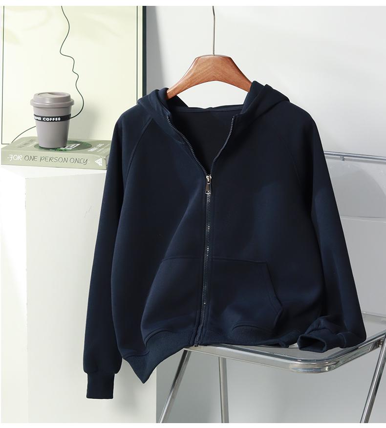 Women's Navy Blue Sporty Zipper Sweatshirt - American Style, Early Autumn 2025