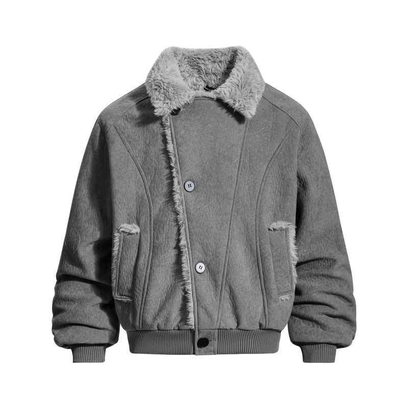 Blaexit Retro Faux Rabbit Fur Collar Mountain Carving Jacket Men's Thickened Winter Cotton Coat Textured Suede Jacket