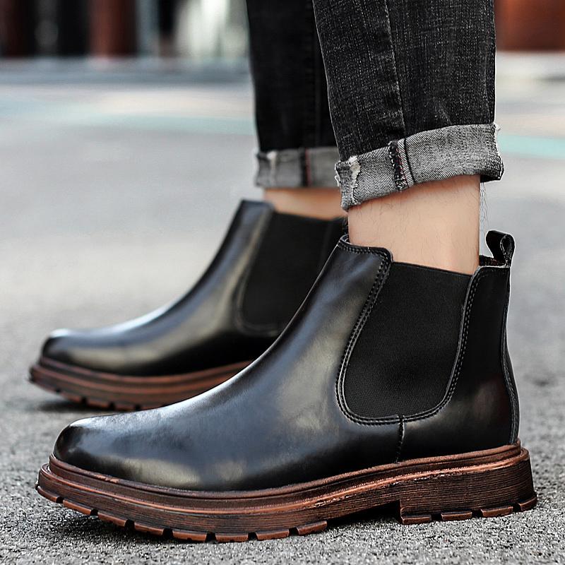 Men Warm Chelsea Boots Winter Men Boots Shoes New Fashion Leather Boots Comfortable Ankle Boots Short Plush Winter Warm Shoes